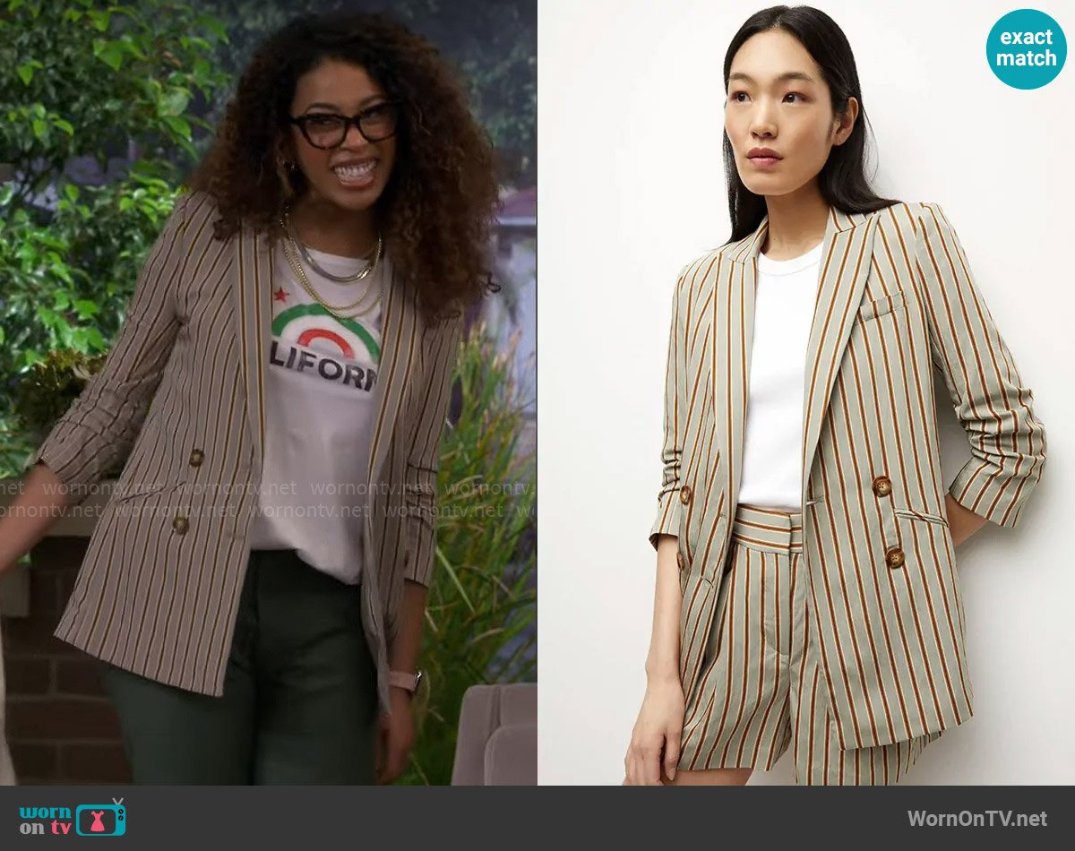 Veronica Beard Kiernan Striped Dickey Jacket worn by Courtney (Skye Townsend) on The Neighborhood