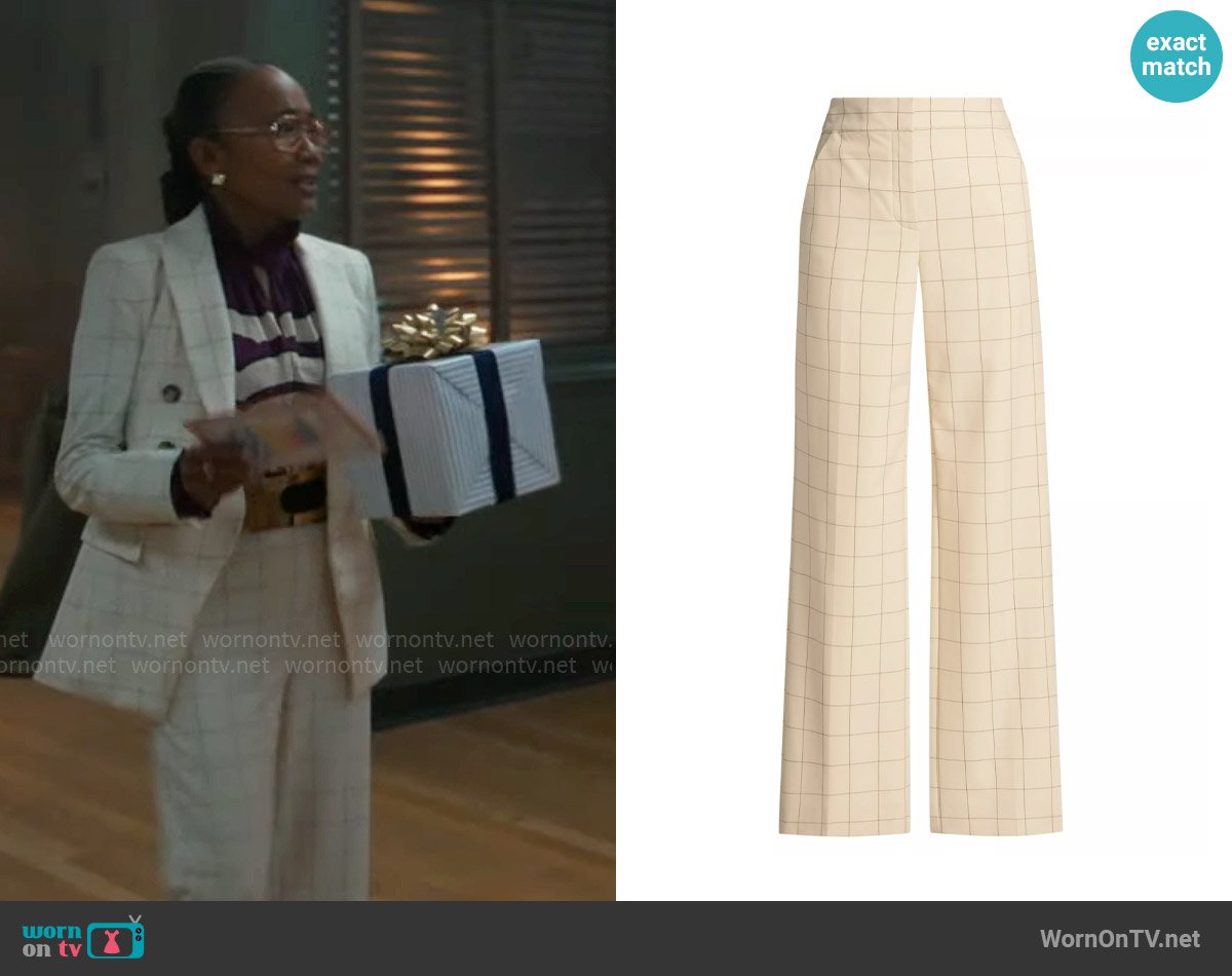 Veronica Beard Tonelli Windowpane Wide-Leg Pants in Ecru Deep Ochre worn by Amanda Wagner (Sonja Sohn) on Will Trent