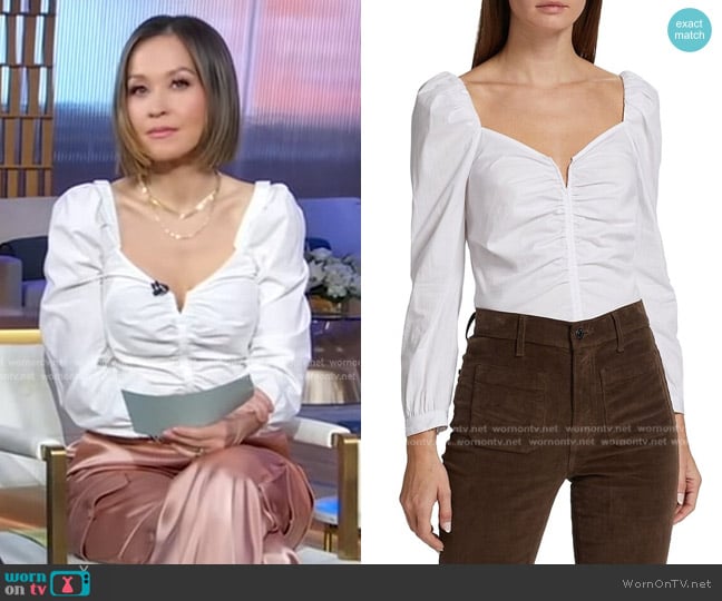 Veronica Beard Zhou Ruched Top worn by Eva Pilgrim on Good Morning America