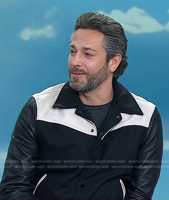 Zachary Levi's black colorblock bomber jacket on Today