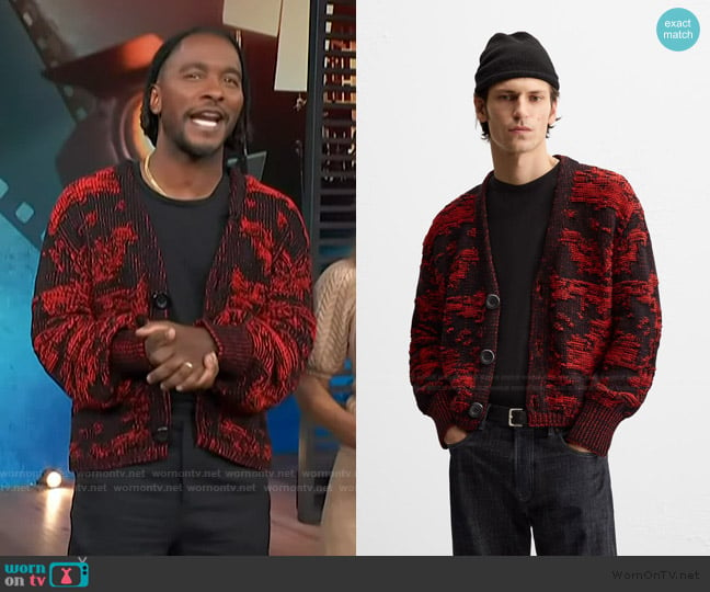 Scott’s abstract knit cardigan on Access Hollywood