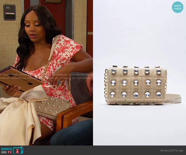 Zara Sparkly Quilted Crossbody Bag worn by Chanel Dupree (Raven Bowens) on Days of our Lives