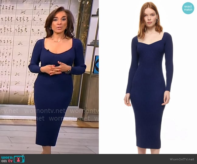 Adam Lippes x RTW Sweetheart Knit Midi Dress worn by Michelle Miller on CBS Mornings