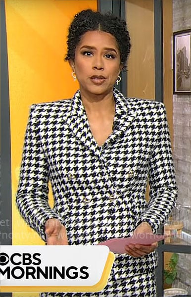 Adriana Diaz's houndstooth blazer and skirt set on CBS Mornings