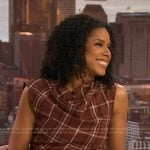 Adriana Diaz’s plaid cowl neck dress on The Drew Barrymore Show