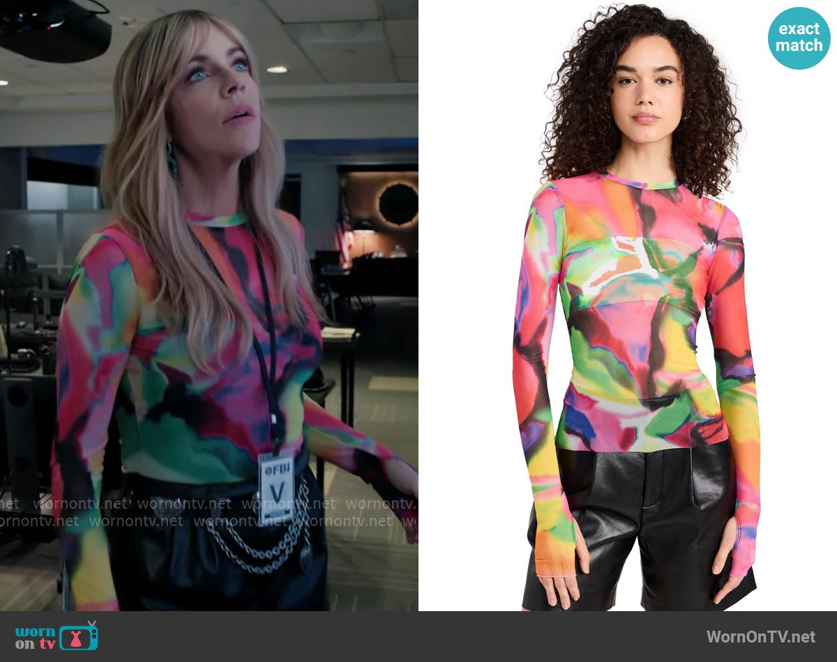 AFRM Kaylee Top in Spray Floral worn by Morgan Gillory (Kaitlin Olson) on High Potential