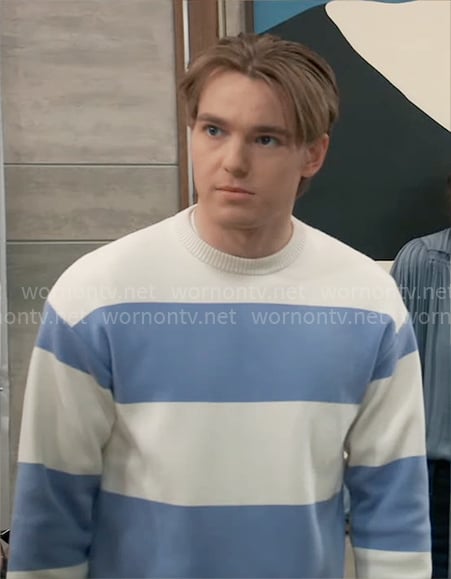 Aiden's blue striped sweater on General Hospital