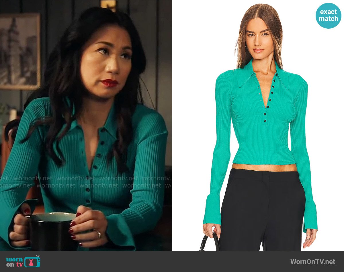 A.L.C. Eleanor Top in Jade worn by Melody Bayani (Liza Lapira) on The Equalizer