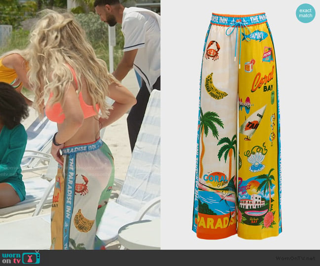 Alemais Paradiso Printed Silk Wide-Leg Pants worn by Madison LeCroy on Southern Charm