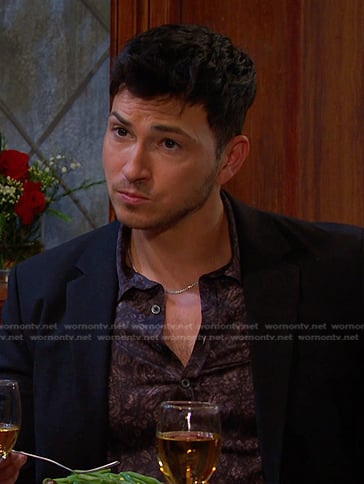 Alex's black print shirt on Days of our Lives