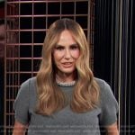 Keltie’s gray embellished neckline short sleeve top on E! News