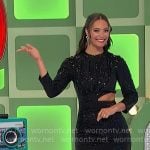 Alexis’s black mini dress with waist cutout on The Price is Right