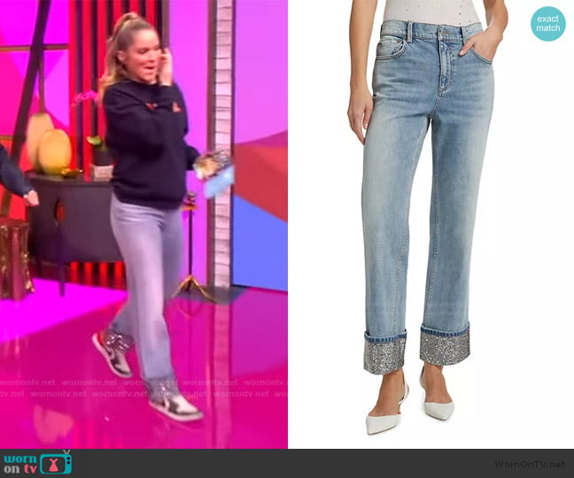 Alice + Olivia Weezy Embellished Cuff Distressed Nonstretch Ankle Jeans worn by Sara Haines on The View