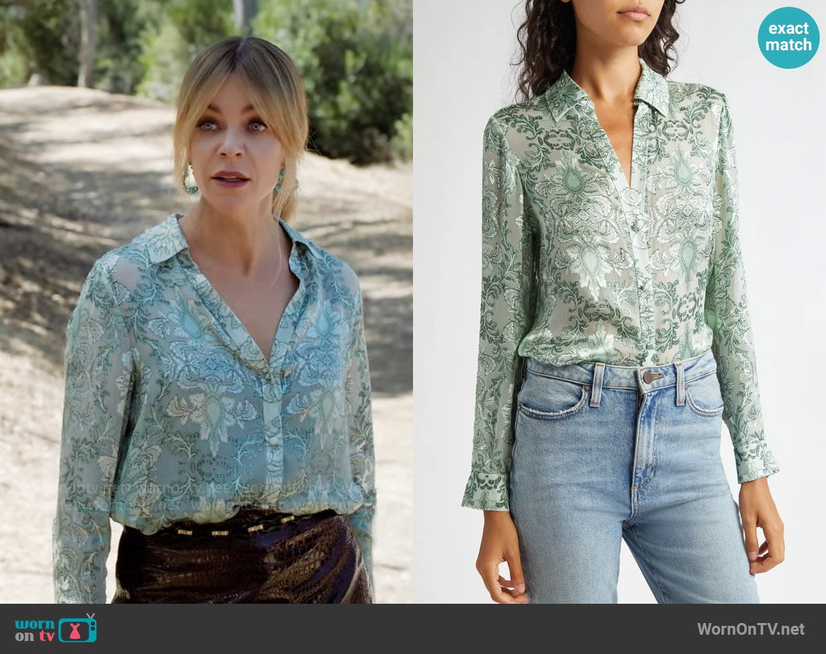 Morgan’s green sheer floral blouse on High Potential