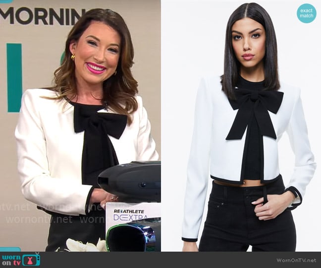 Alice + Olivia Kidman Bow Front Cropped Jacket worn by Courtney Cason on CBS Mornings