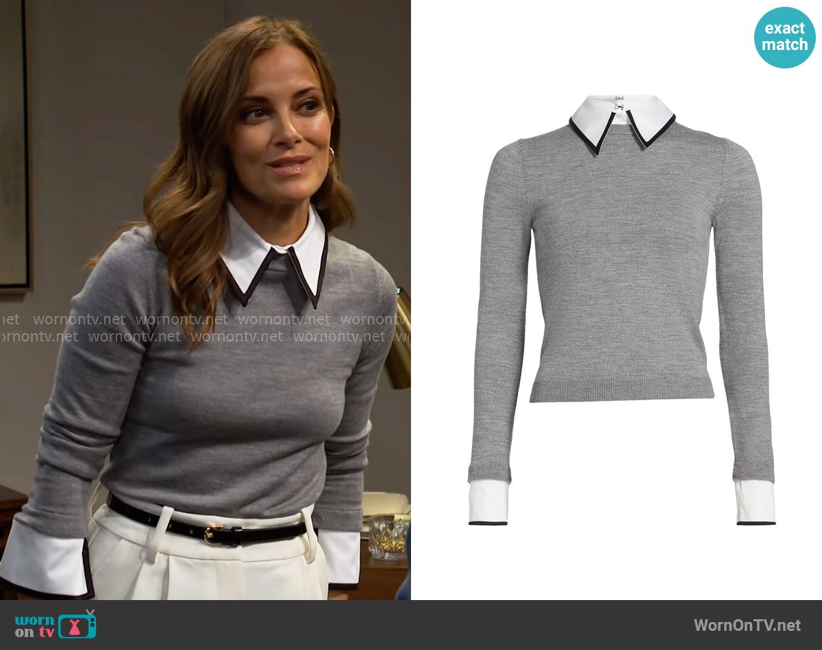 Alice + Olivia Porla Sweater in Medium Heather Grey worn by Taylor Hayes (Rebecca Budig) on The Bold and the Beautiful