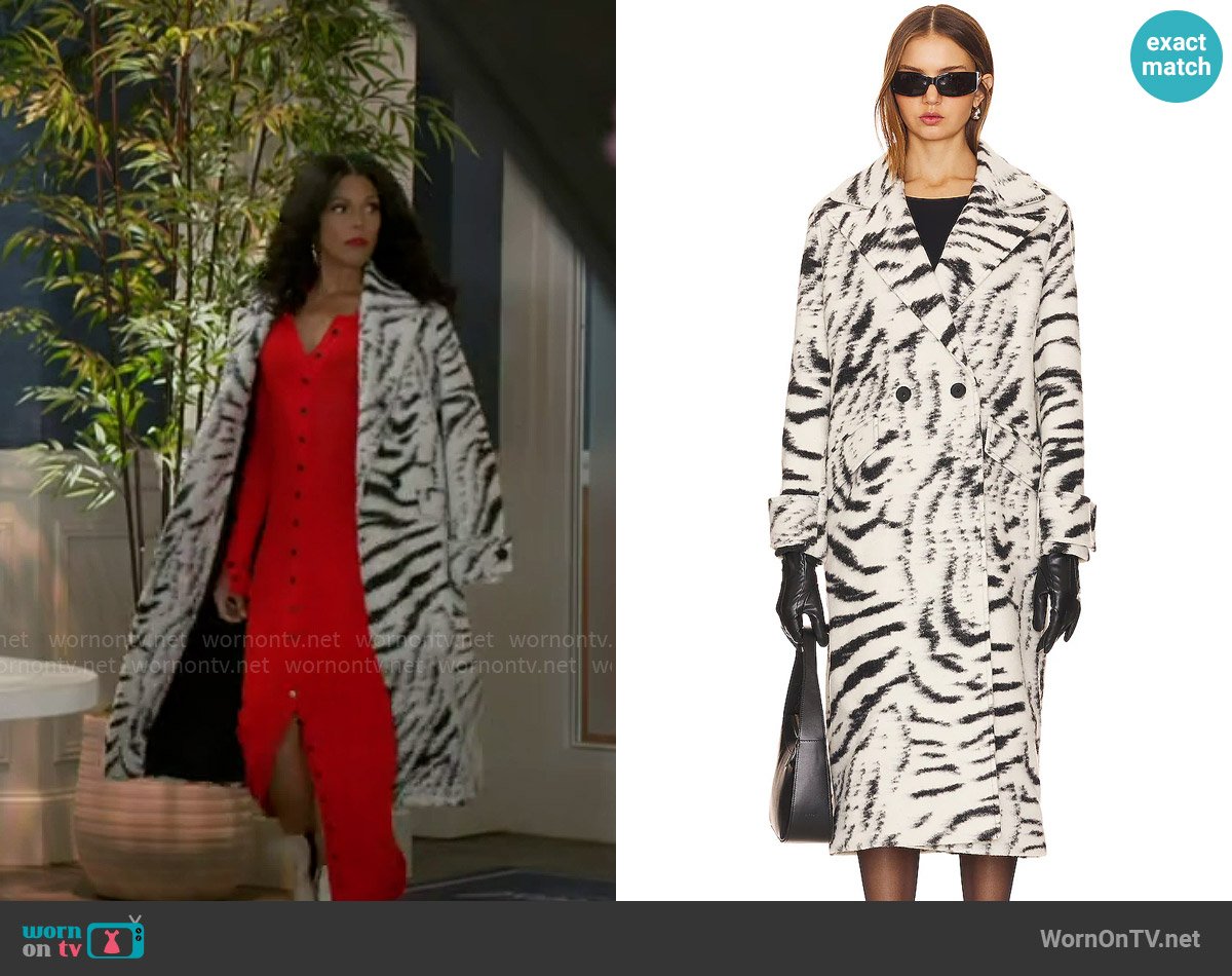 All Saints Mabel Mono Coat worn by Dani Dupree (Karla Mosley) on Beyond the Gates