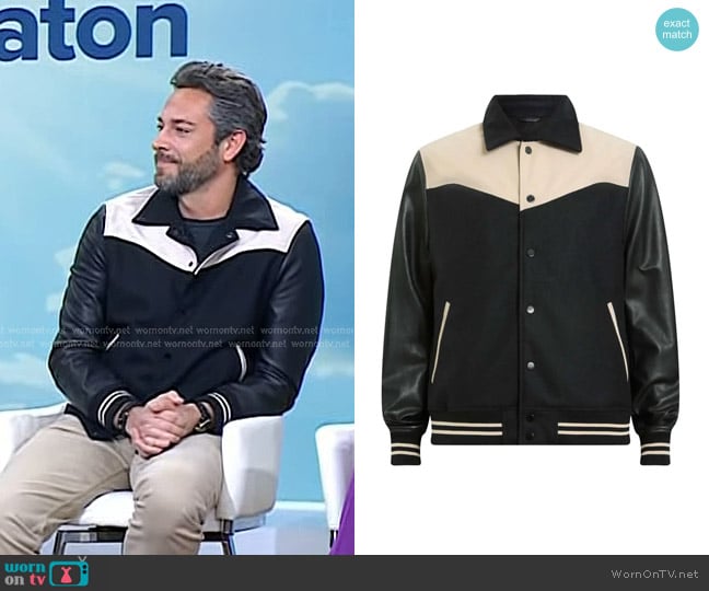 Zachary Levi’s black colorblock bomber jacket on Today