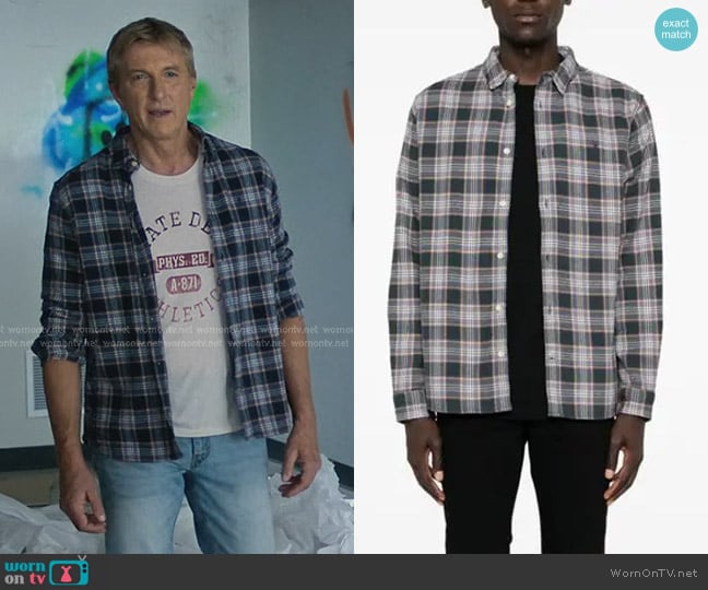 All Saints Ventana Plaid-check Shirt worn by Johnny Lawrence (William Zabka) on Cobra Kai