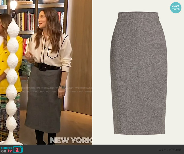 Altuzarra Ursula Wool Pencil Skirt worn by Drew Barrymore on The Drew Barrymore Show