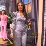 Alyssa’s gray plaid wrap blouse and pants on The View