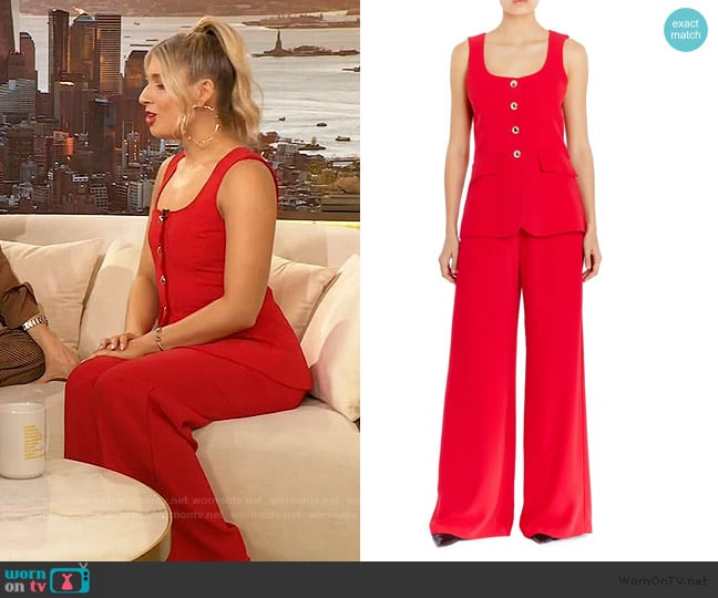 Sabrina’s red sleeveless jumpsuit on The Drew Barrymore Show