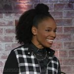 Amber Ruffin’s check print bomber jacket on The Kelly Clarkson Show