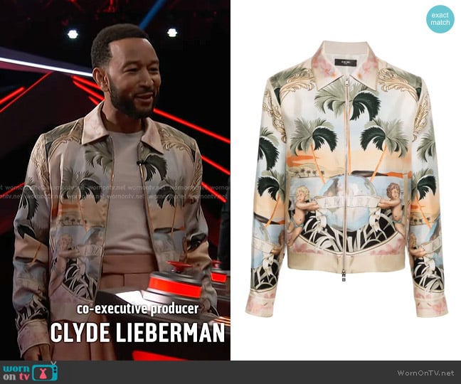 John Legend’s pink graphic print bomber jacket on The Voice