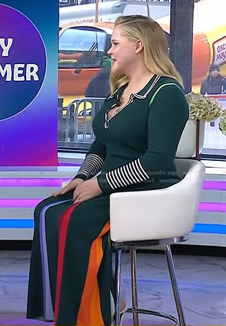 Amy Schumer's green ribbed maxi polo dress on Today