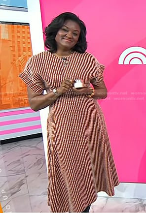 Dr. Angela Lamb’s brown stripe midi dress on Today