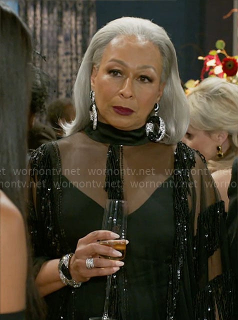 Anita's sheer black embellished dress on Beyond the Gates