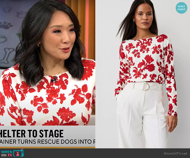 Ann Taylor Tropical Slash Neck Sweater worn by Nancy Chen on CBS Mornings