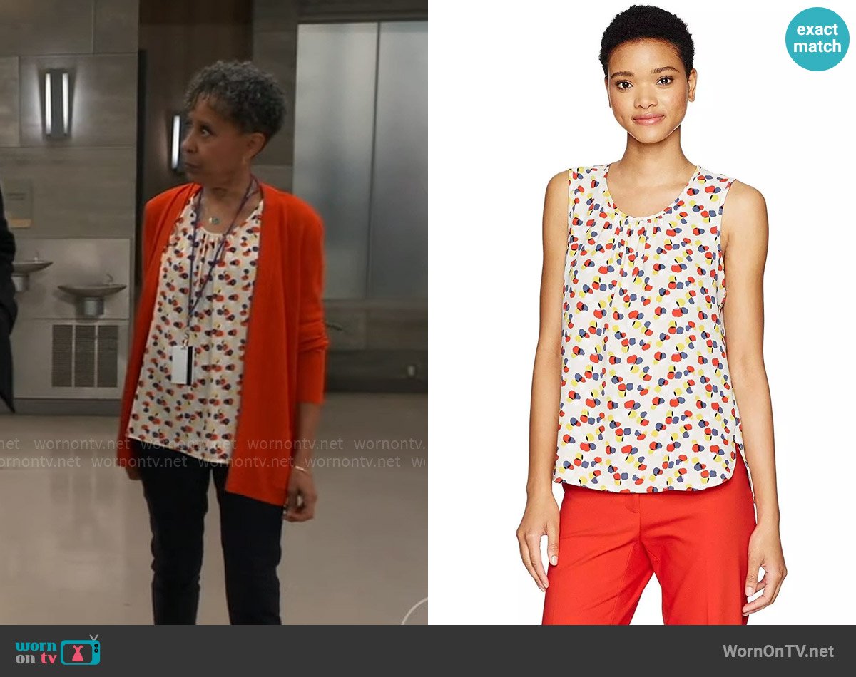 Anne Klein Shirred Neck Printed Top worn by Stella Henry (Vernee Watson) on General Hospital