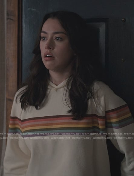 Annie's white rainbow stripe hoodie on Sweet Magnolias