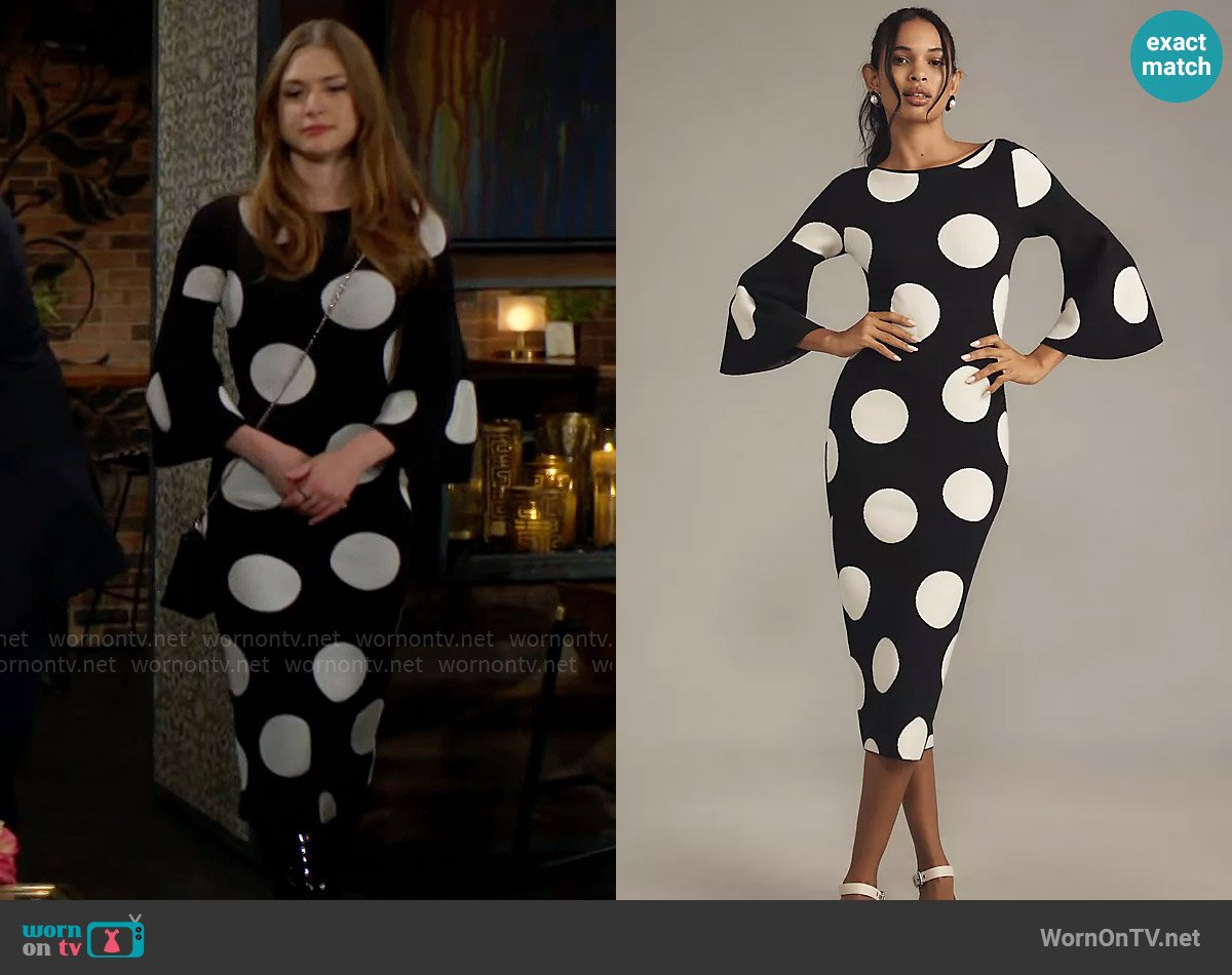 By Anthropologie Fluted-Sleeve Sweater Midi Dress worn by Claire Grace (Hayley Erin) on The Young and the Restless