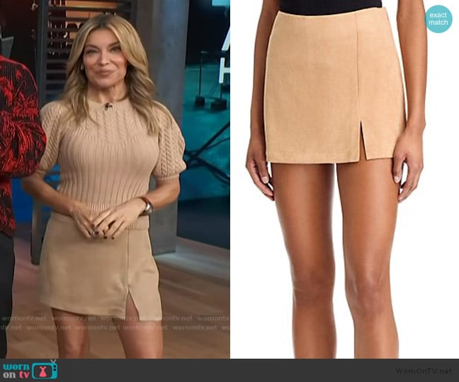 Kit’s beige suede mini skirt on Access Hollywood