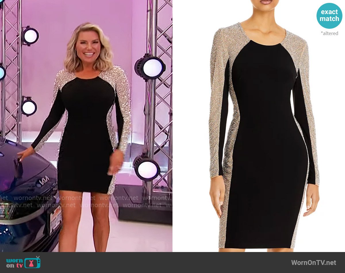 Aqua Beaded Illusion Shift Dress worn by Rachel Reynolds on The Price is Right