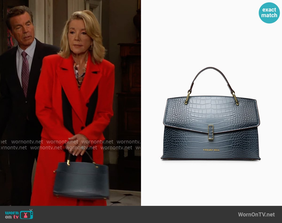 Arcadia Marilena Patent Leather Grab Handbag worn by Nikki Reed Newman (Melody Thomas-Scott) on The Young and the Restless
