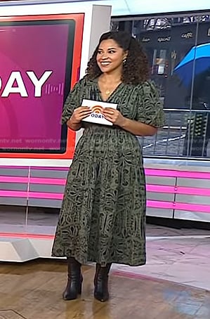 Arianna’s green print puff sleeve dress on Today