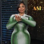 Ashanti’s green long sleeve dress on Access Hollywood