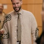 Manny’s beige paisley cashmere cardigan on Abbott Elementary