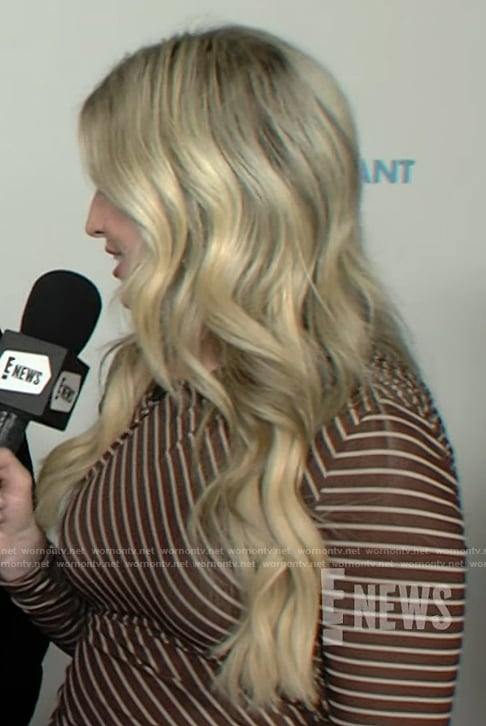 Ashley's brown striped off shoulder dress on E! News