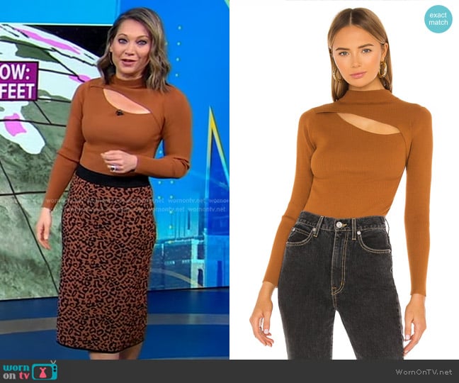 ASTR the Label Sandra Mock Neck Bodysuit in Chestnut worn by Ginger Zee on Good Morning America