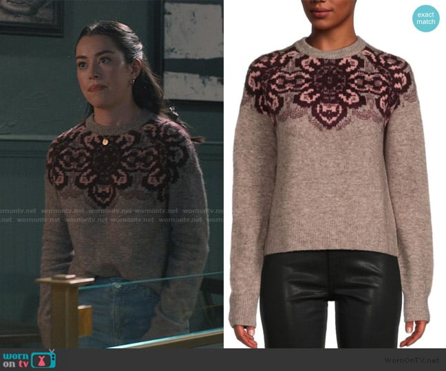 ATM Anthony Thomas Melillo Floral Wool Blend Crewneck Sweater worn by Annie Sullivan (Anneliese Judge) on Sweet Magnolias