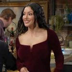 Audra’s red velvet notch neck dress on The Young and the Restless