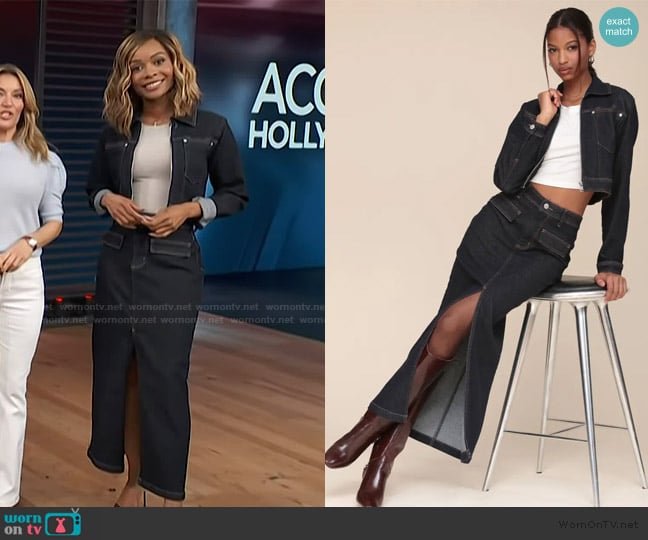 Avec Les Filles Crop Denim Jacket worn by Zuri Hall on Access Hollywood