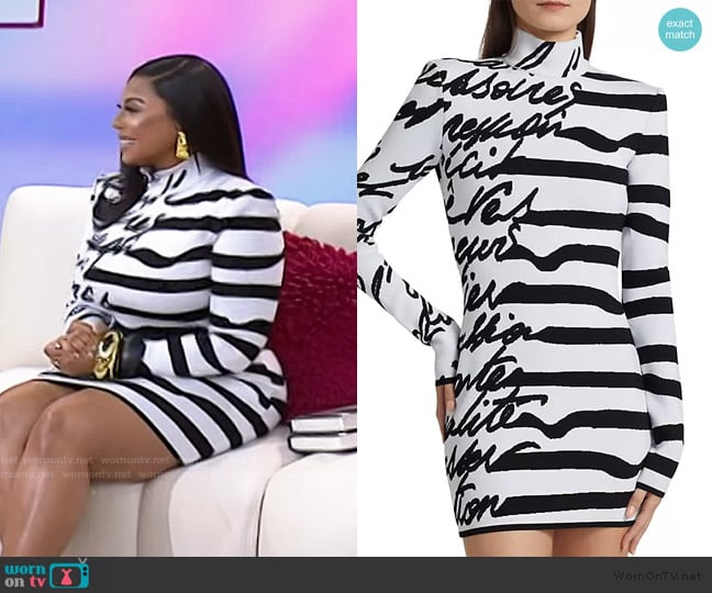 Balmain Love Letter Striped Knit Minidress worn by Ashanti on Today