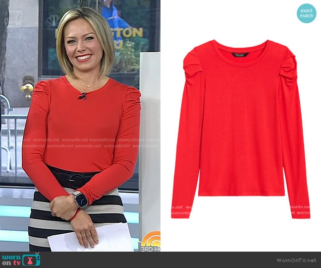 Banana Republic Threadsoft Puff-Sleeve T-Shirt in Pure Red worn by Dylan Dreyer on Today