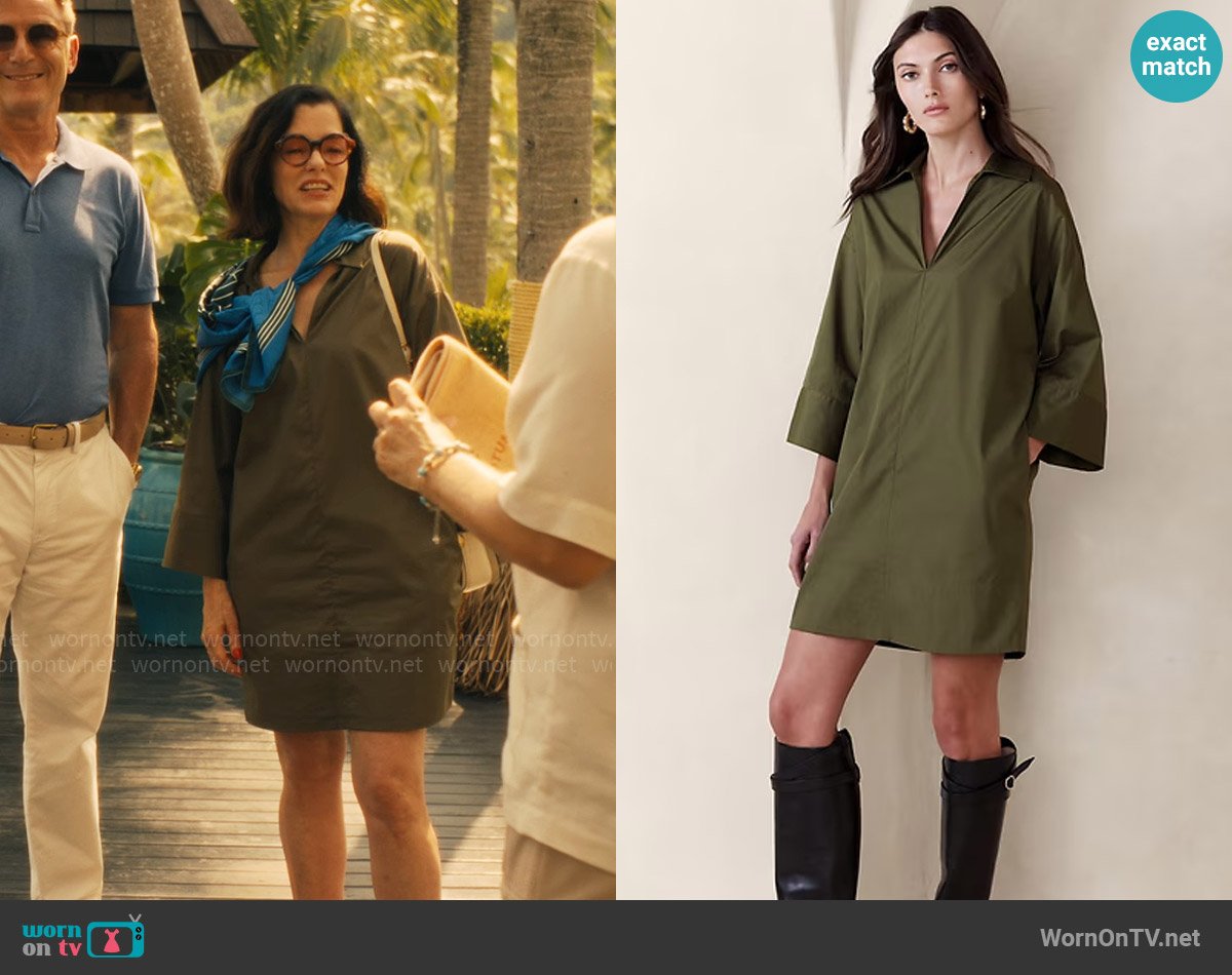 Banana Republic Cruz Poplin Mini Dress in Spiced Olive Green worn by Victoria Ratliff (Parker Posey) on The White Lotus