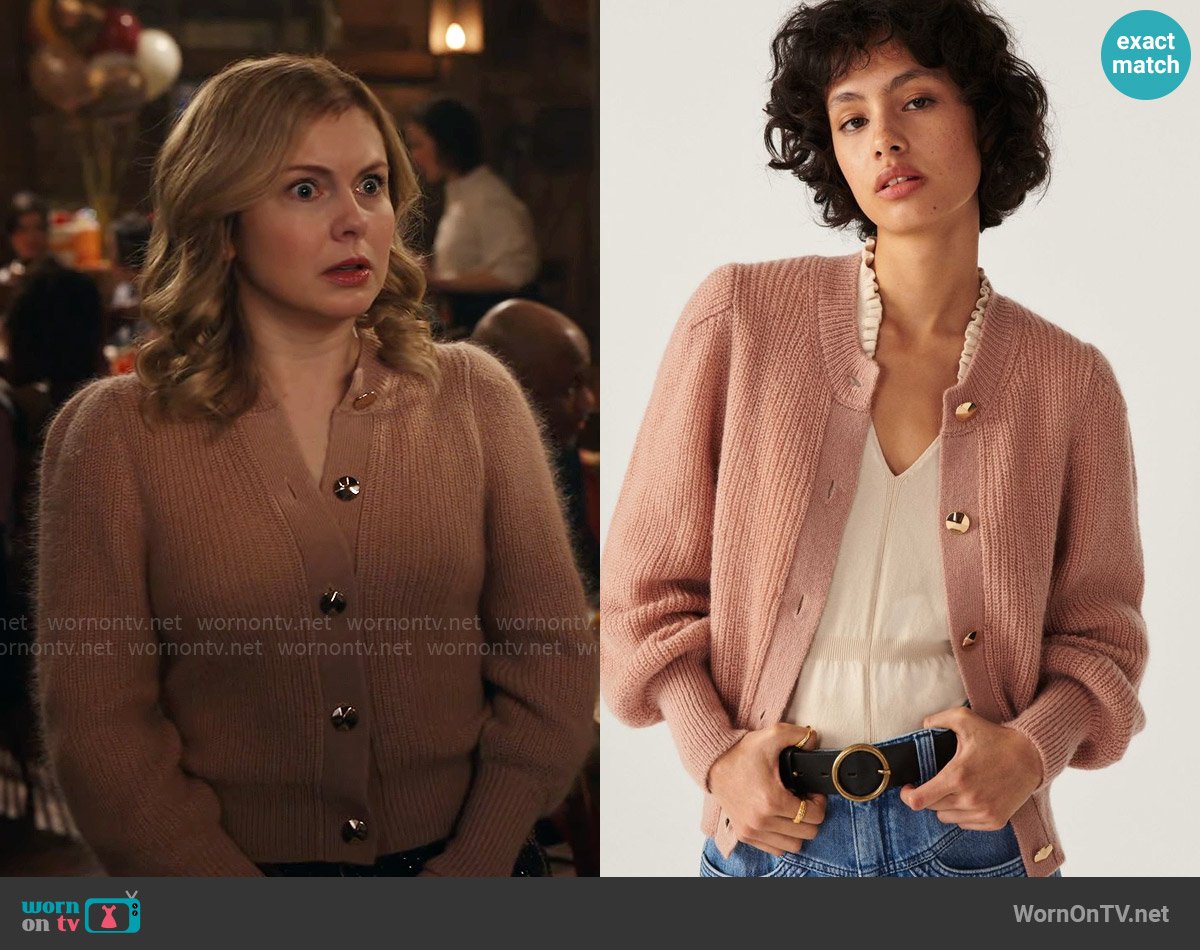 ba&sh Baylor Balloon Sleeve Cardigan worn by Sam (Rose McIver) on Ghosts